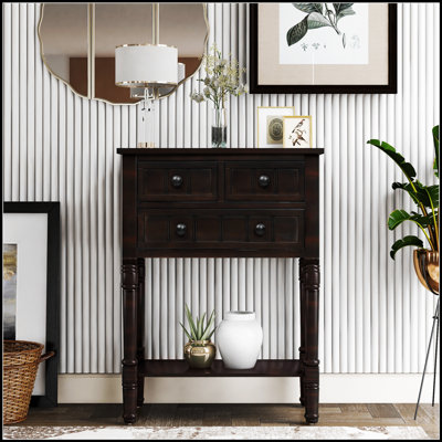Narrow Console Table with Three Storage Drawers and Bottom Shelf for Modern Living Rooms, Space-Saving and Stylish