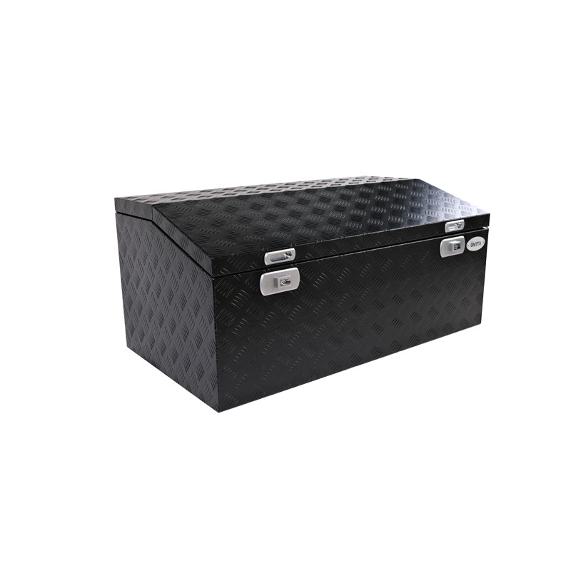 Boîte à outils en aluminium robuste pour remorque avec verrou (43 po x 23,5 po x 19,5 po), Noir