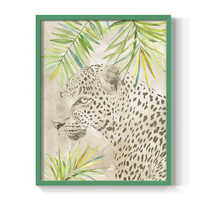 Boho Jungle Cat II, reproduction encadrée - bois massif, H 21 po x l 17 po, Vert