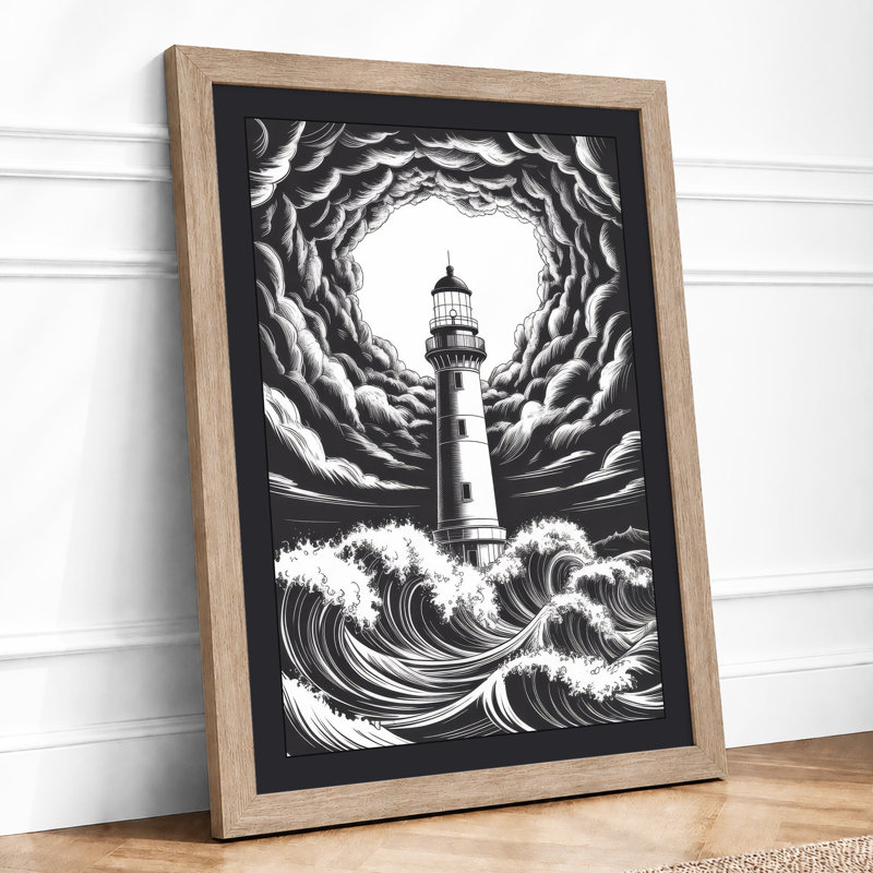 Lighthouse In The Storm Industrial - Print, A1 - 84.1 x 59.4 cm, Oak