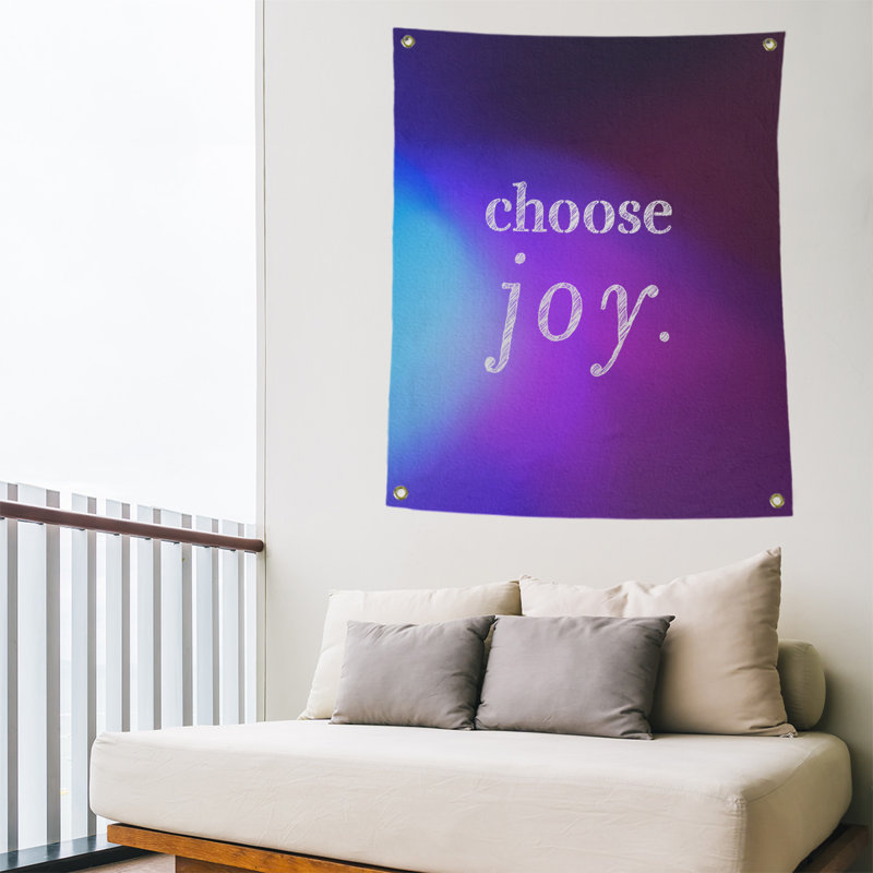 Tapisserie de polyester, choisir la joie citation, H 36 po x l 26 po, Bleu / Mauve