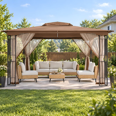 13'x11' Double-Roof Patio Gazebo with Mosquito Netting,Heavy Duty Gazebos Shelter Party Tent
