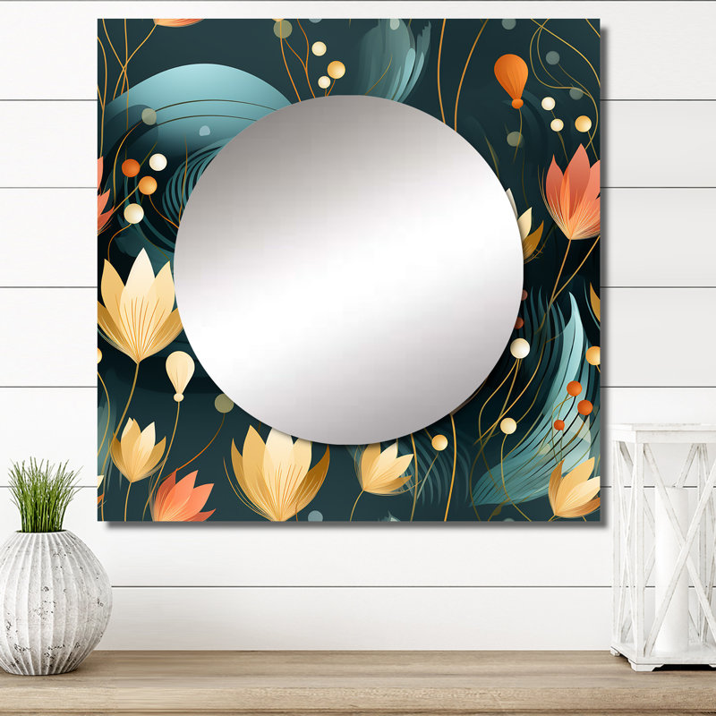 Modern Oasis Hues In Botanical World - Art mural miroir carré tropical pour salle de bain, 23 po x 23 po