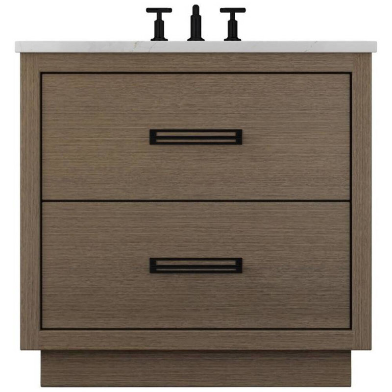 Ensemble de meuble-lavabo simple à deux tiroirs Avalon, 30", Fumé moderne, Noir mat