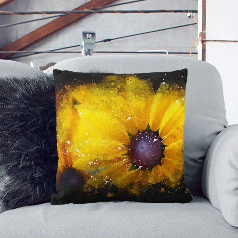 ConeflowersPaint Splash Cushion with Filling, 40cm H x 40cm W x 15cm D, Black