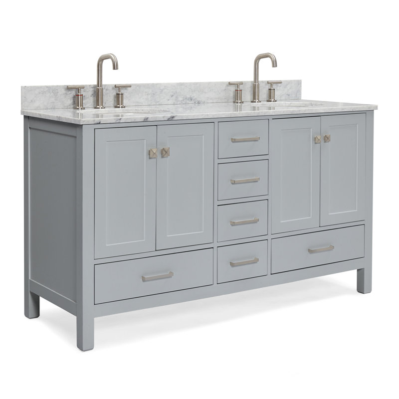 Ensemble de meuble-lavabo double 61 po Flynt, gris, Nickel brossé