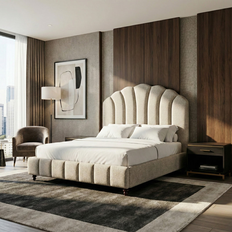 Lit plateforme tapissier très grand festonné avec tête de lit par Stanley Furniture