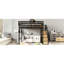 Grand lit mezzanine avec escalier, conception en métal et rangement pour couvertures intégré, noir, lit, tablette supérieure en filet, petits articles-1108781331-1108781332