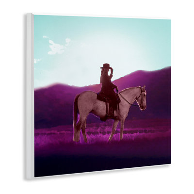 «Cowgirl & Purple Mountains», art mural sur bois par SD Graphics Studio