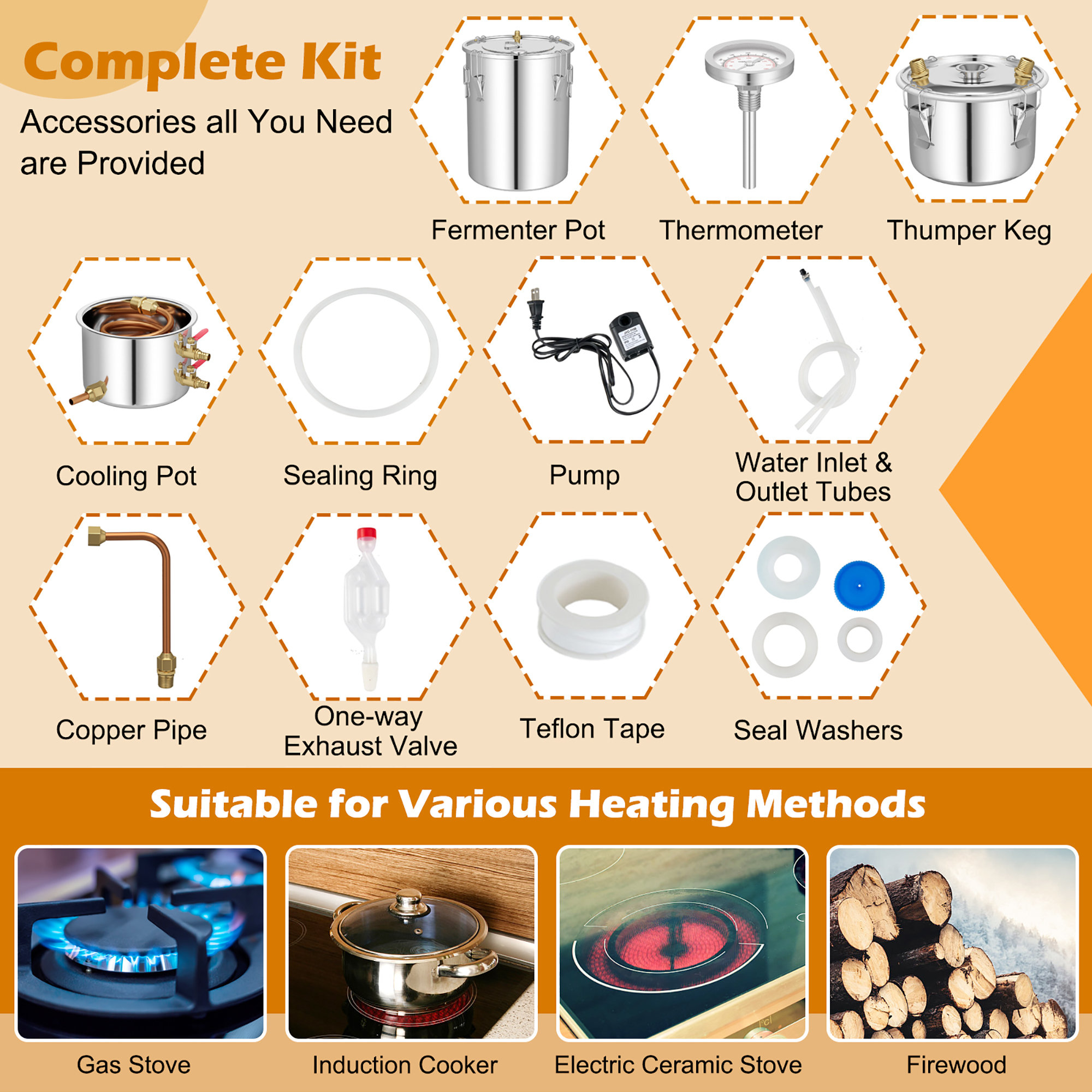 Beer Making Kit (w/ Brew Pot, Faucet, Thermometer, & More)