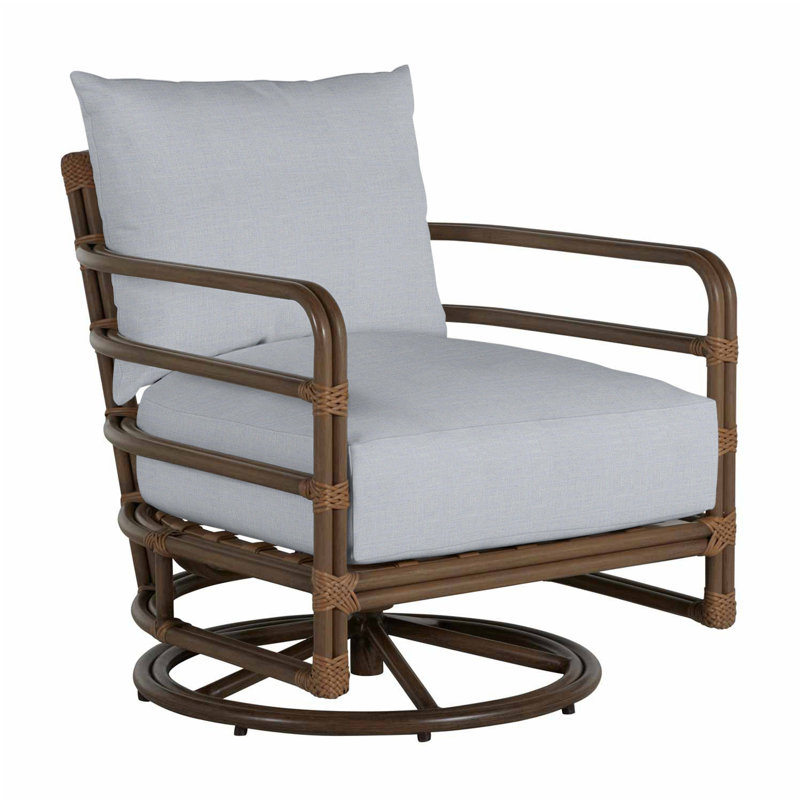 Malibu Swivel Patio Chair with Cushions, No Welt, Linen Chambray
