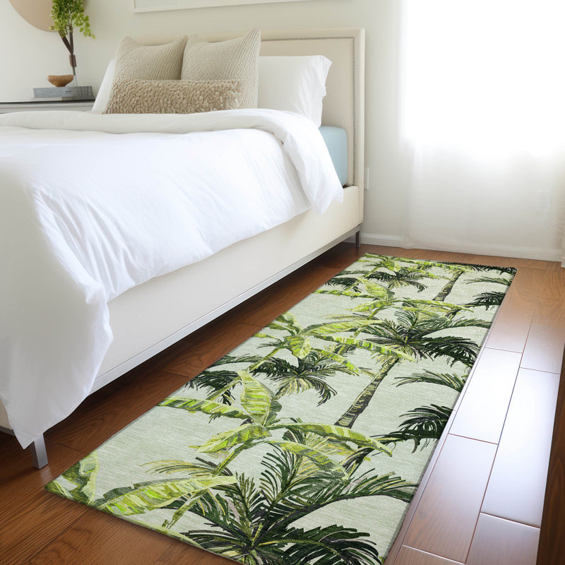 Premium Machine Washable Cerrito AMF205 Green Rug, Runner 2'3" x 7'6"