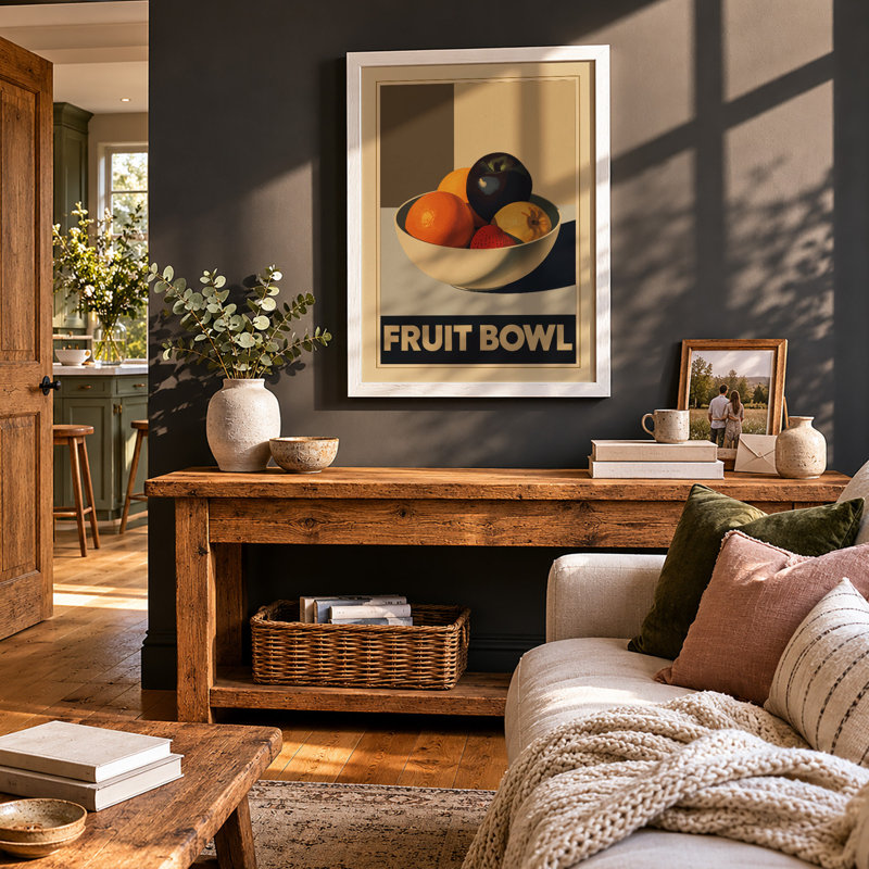 Fruit Bowl Art Deco - Framed Print, A1 - 84.1 x 59.4 cm, White
