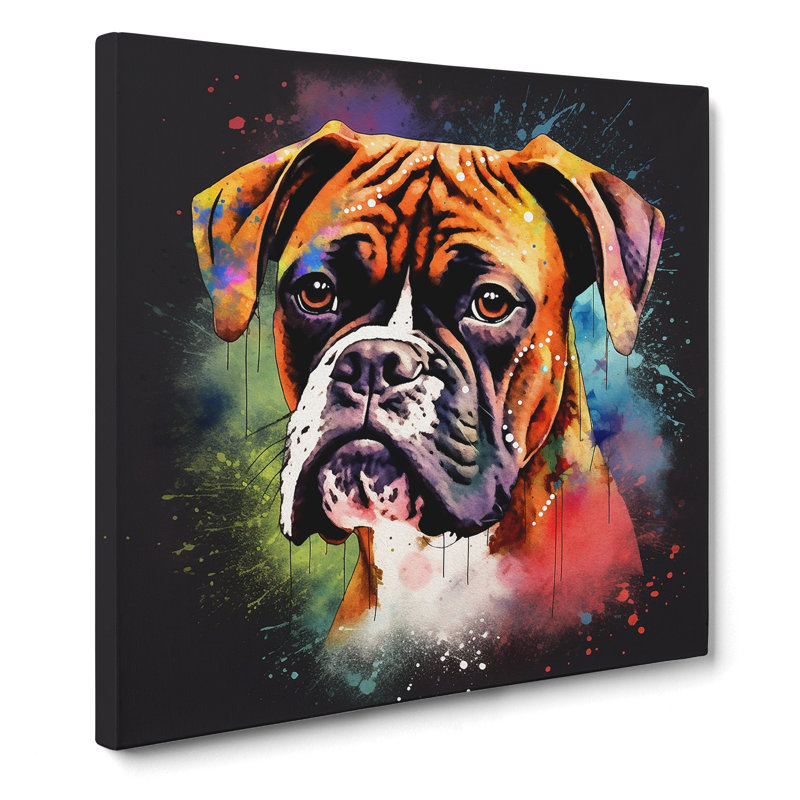 Boxer Dog Splatter Art No.1 - Wrapped Canvas - Framed Print, 35cm H x 35cm W x 3cm D