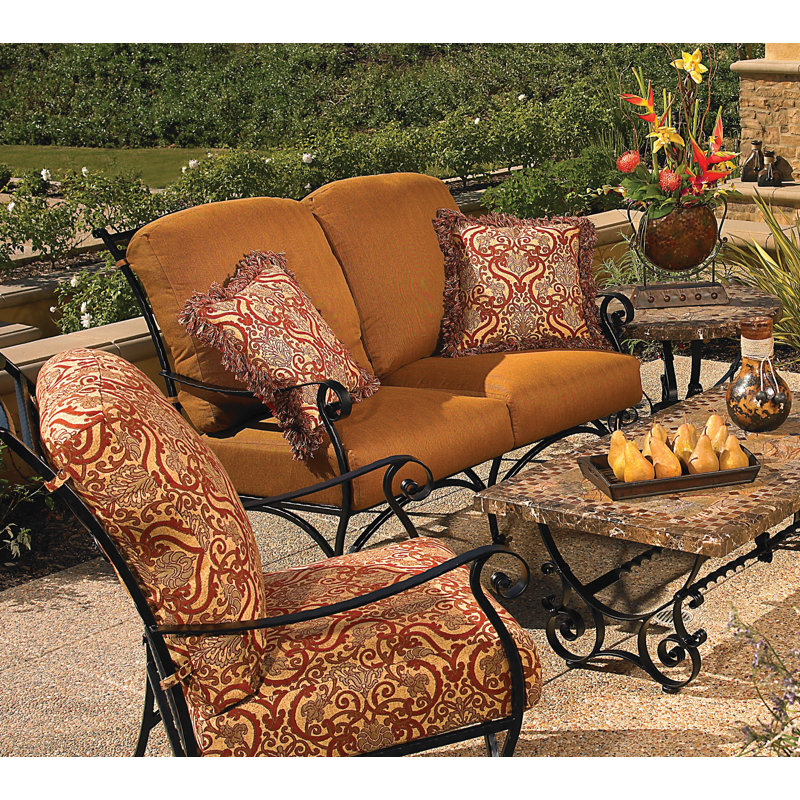 San Cristobal 55'' Wide Straight Iron Loveseat, Copper Creek, Sahara Denim