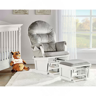 Madison Glider and Ottoman White Wood and Grey Fabric
