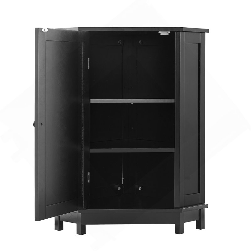 Bathroom Cabinet Triangle Corner Storage Cabinet With Adjustable Shelf Modern Style MDF Board, Black