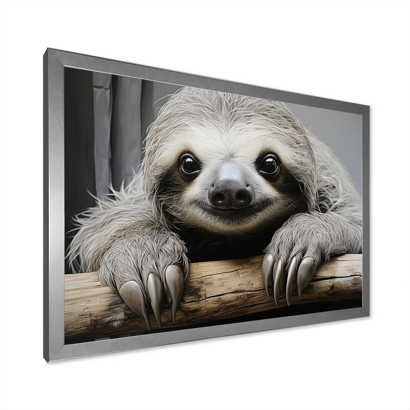 Paresseux doux - impressions sur toile, H 12 po x l 20 po x P 1 po, Cadre simple argenté
