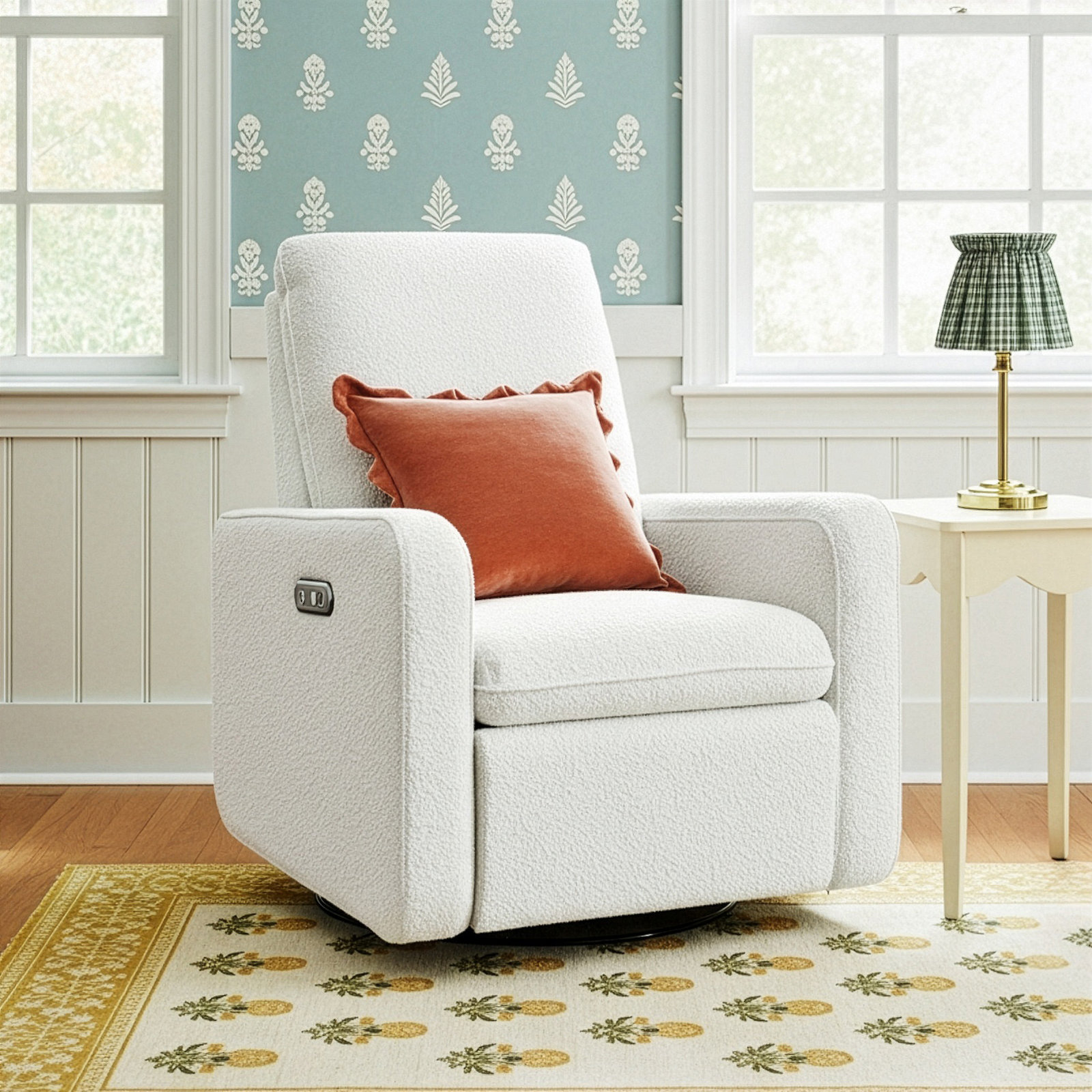 Teddi Swivel Nursery Chair, Ivory Boucle