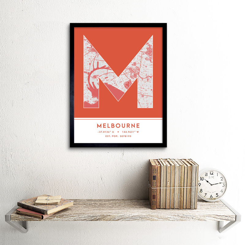 Melbourne City Map Melbourne Orange by Wee Blue Coo - Single Picture Frame Typography