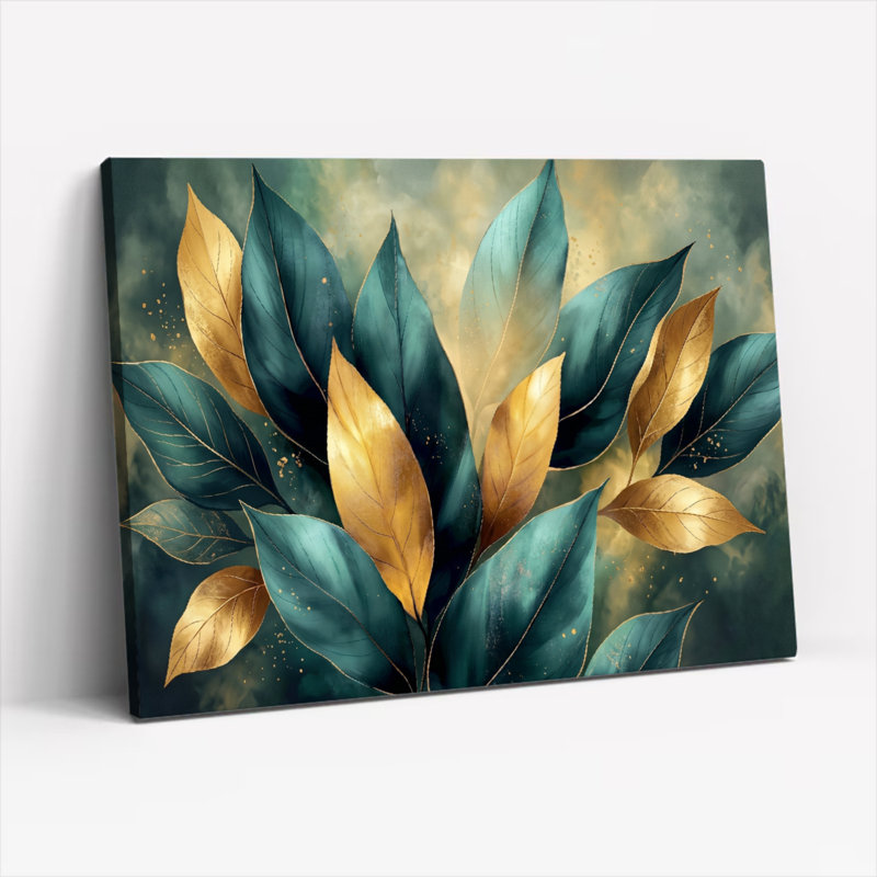 «Gallery Wrap», art mural sur toile pour le salon, la chambre à coucher, le bureau ou le vestibule - décoration murale décorative avec feuilles dorées
