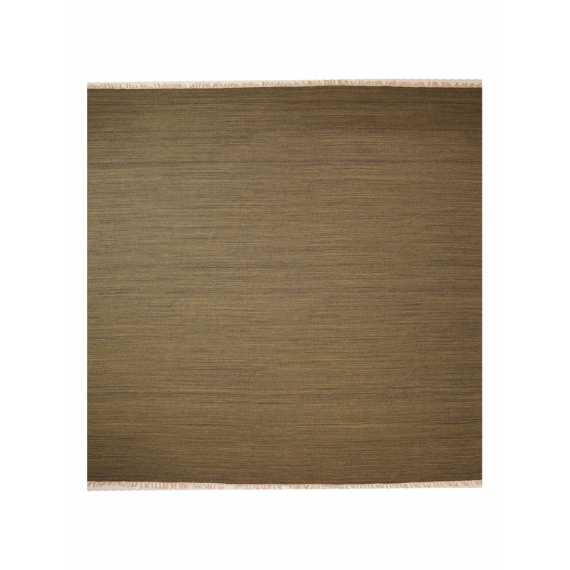 Alithea Hand Woven Flat Weave Kilim Wool Eco-Friendly Area Rugs - Square | Olive Color | Solid Design | Area Rugs for Living room, Bedroom