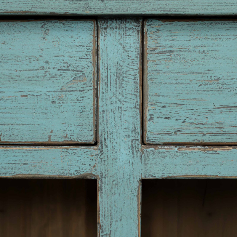 Approx. 91 Inches Wide  Counter Table with Three Drawers Distressed Blue