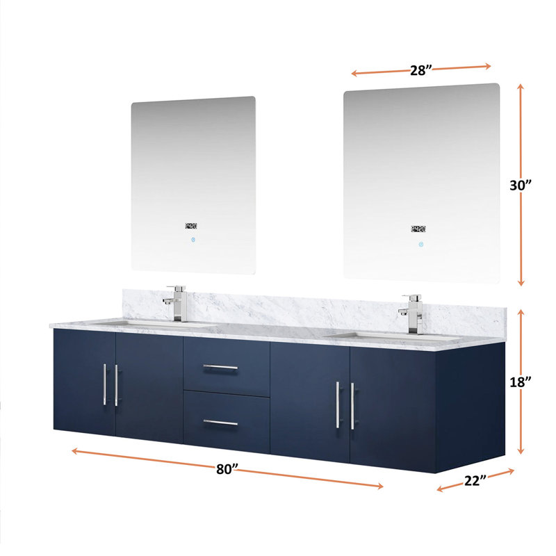 80 po De meuble-lavabo double l 22 po x P 22 po en bleu marine, comptoir et robinet en marbre, 30 miroirs à DEL - fini égratigné - teint