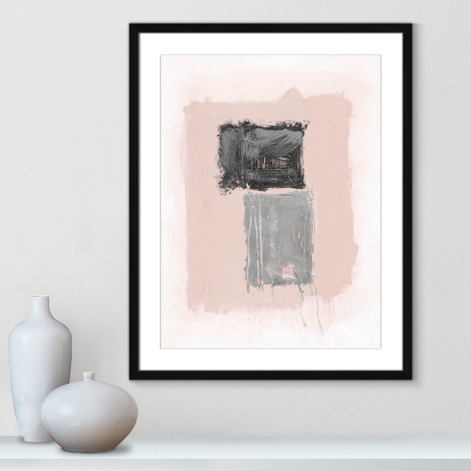 Pink, Black and Silver Shimmer II Print, 29.5" H x 23.5" W x 1.25" D, Black Matted Picture Framed