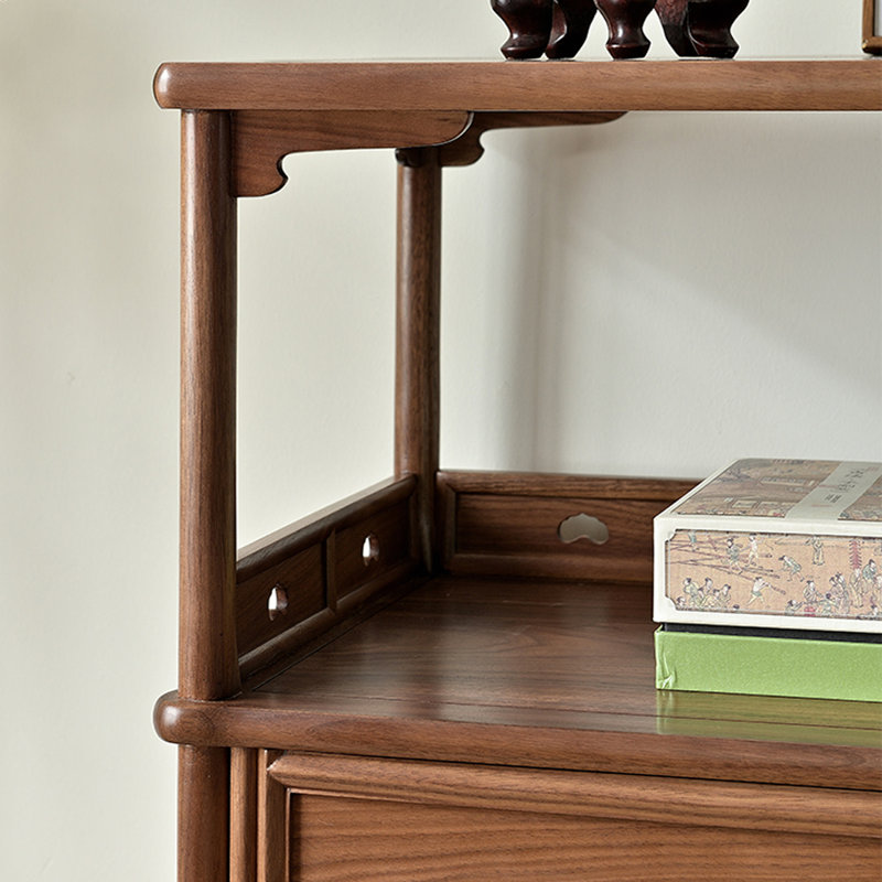 Armoire de rangement à deux portes et deux tiroirs avec cadre en noyer