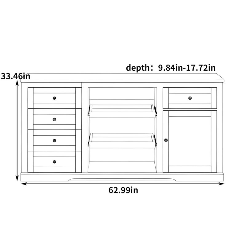 Îlot de cuisine multifonctionnel rétro avec armoire de rangement 62,99 "