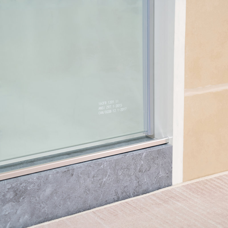 Porte de douche coulissante simple sans cadre 56-60 "x H 76" avec verre transparent antidéflagrant, Nickel brossé