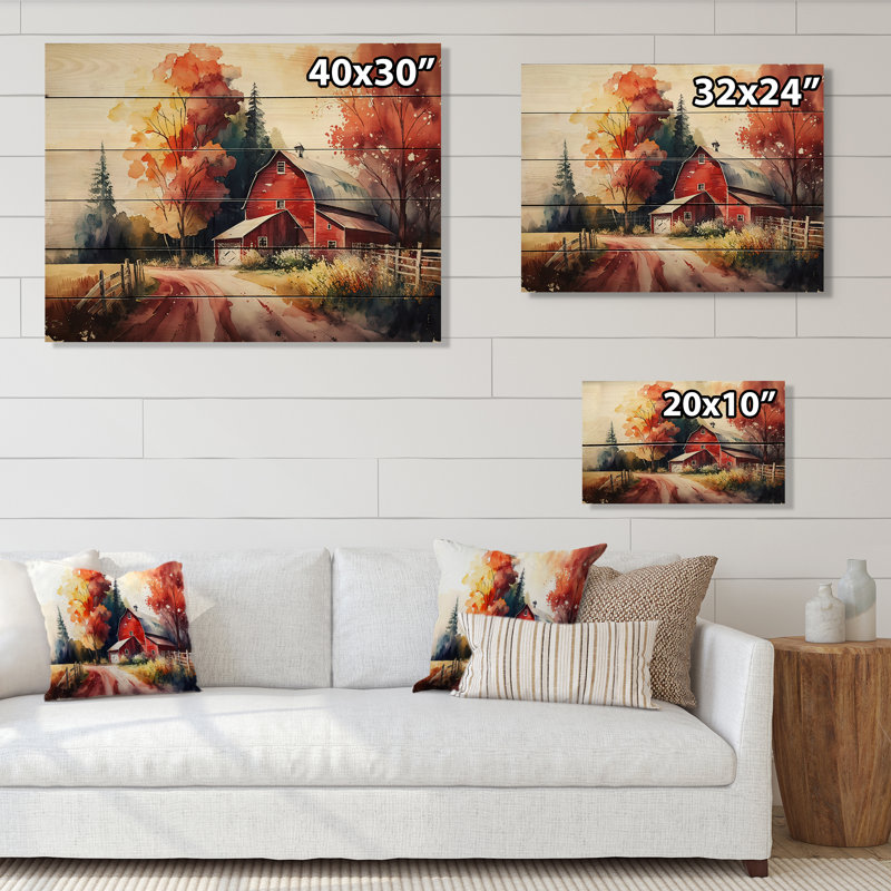 Velma Calm Red Barn - Print, H 16 po x l 32 po x P 1 po