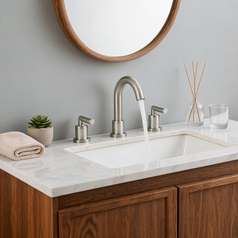 Robinet de lavabo de salle de bain 8 pouces en acier inoxydable nickel brossé avec 2 poignées et bec pivotant à 360 degrés