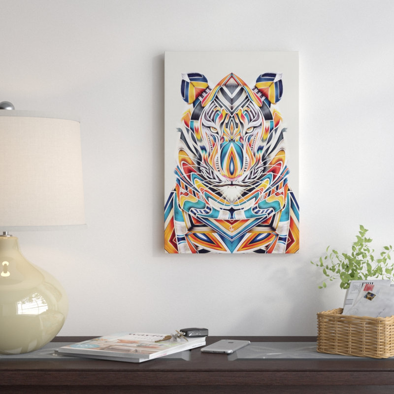 « tygr », impression sur toile tendue, H 26 po x l 18 po x P 1,5 po, Toile avec cadre noir, Pas de tapis