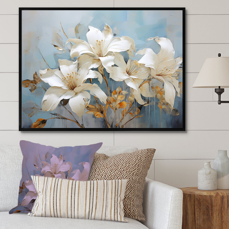 Lilies en fleurs IV sur toile, H 12 po x l 20 po x P 1 po, Cadre flottant noir