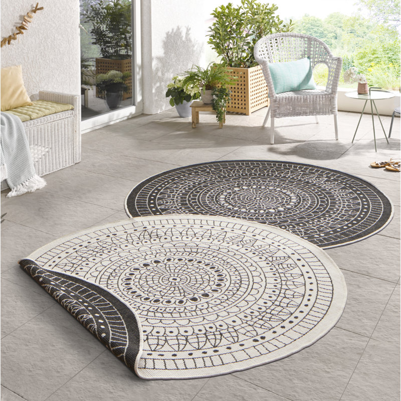 Porto rug in black/cream, Round 140cm