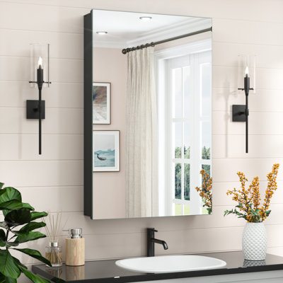 Husai Recessed or Surface Mount Aluminum Frameless Medicine Cabinet With Mirrored Door and Adjustable Shelves