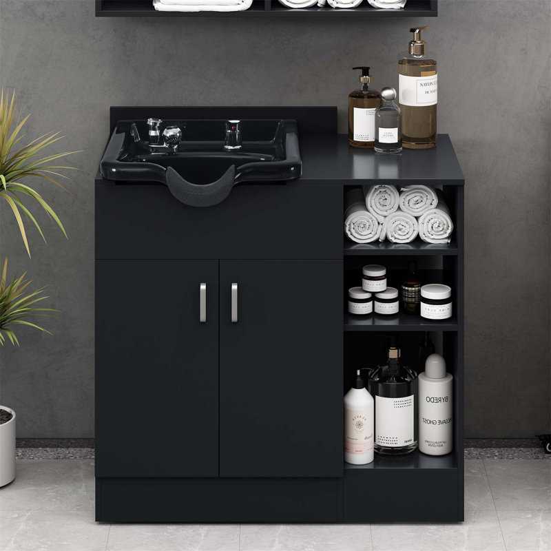 Station de lavage de salon avec shampooing avec rangement, cuve en ABS durable et buse réglable pour un confort et une efficacité accrus