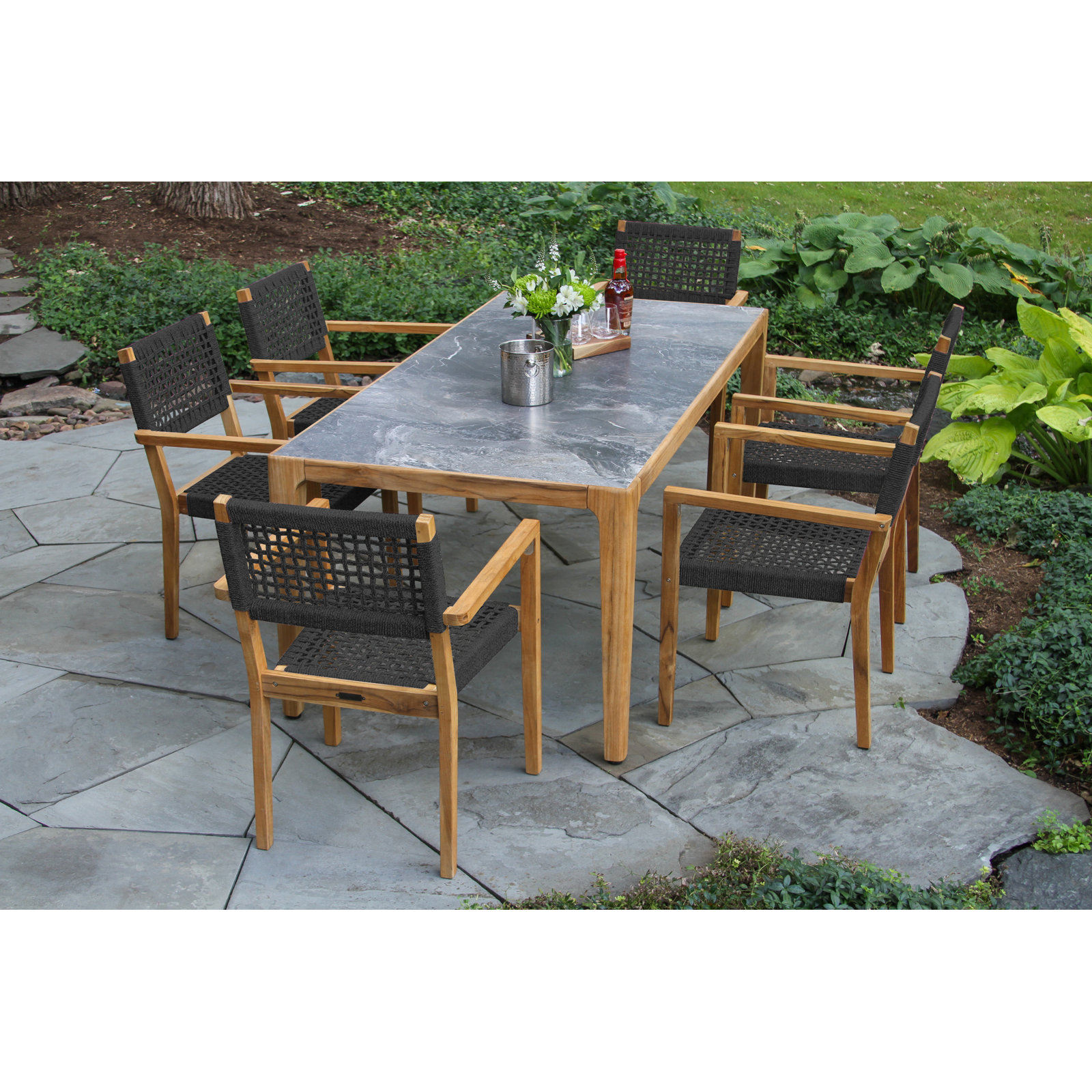 Cava 38" Patio Dining Set, Gray/Black