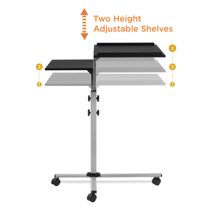 Black Adjustable Rolling Laptop and Projector Cart with Wheels