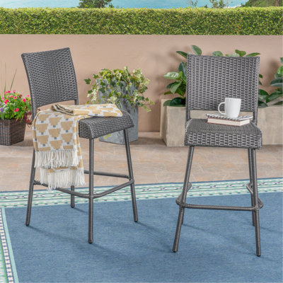 29" Outdoors PE Rattan Armless Barstools, Set Of 2, Grey