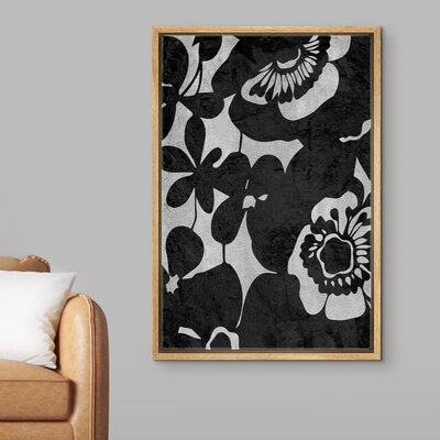 IDEA4WALL Framed Canvas Print Wall Art Abstract Flower & Leaf Closeup Floral Plants Illustrations Modern Art Tropical Dark Black And White For Living