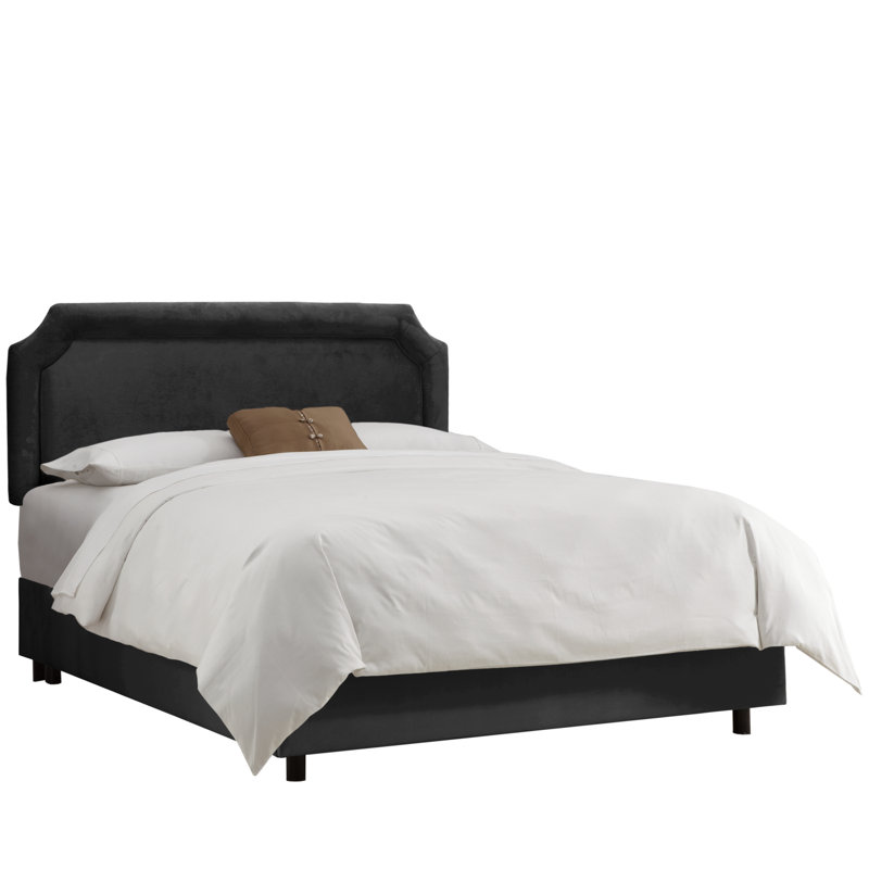 Lit tapissier standard Lockington, Lit simple, Velours performance noir classique
