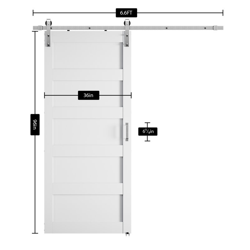 Manufactured Solid Wood Panelled Sliding Barn Door with Brushed Nickel Hardware Kit, 36" x 96"