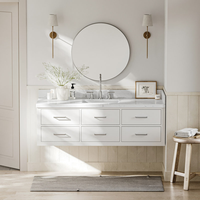 4_ARIEL Hutton 60 Single Sink Bathroom Vanity with Carrara White Quartz, White, Brushed Nickel, 54"
