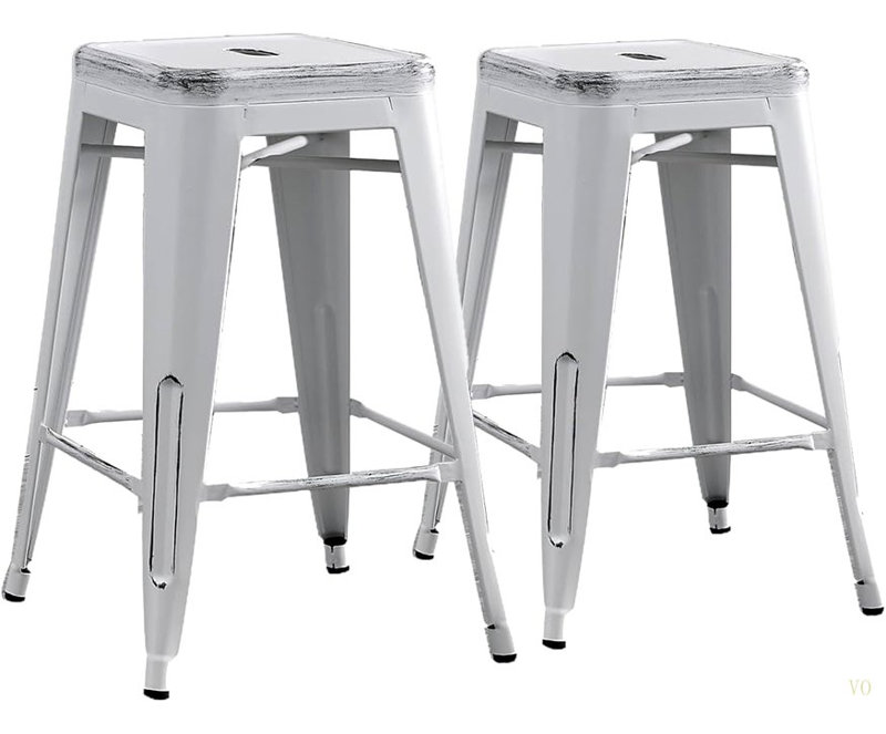 Tabourets de bar en métal sans dossier, rétro, léger, industriel, contemporain, rustique, rétro, classique et sans pieds avec 4 pieds (ensemble de 2)