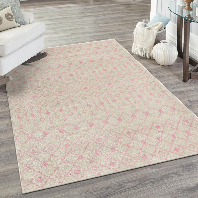 Somerville Geometric Indoor Rug, Rectangle 10'8" x 14', Pink/Ivory