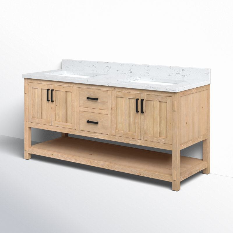 Meuble-lavabo double 60 po Marissa, Teck blanc
