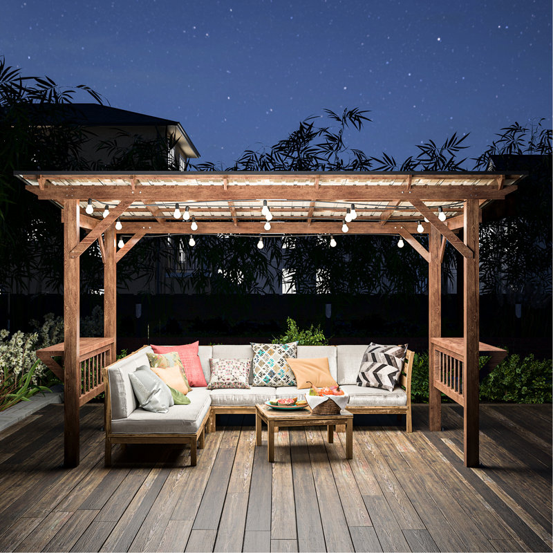 Pavillon de jardin avec structure en bois de 13 pi x 6,5 pi et ampoules élégantes Rational Design